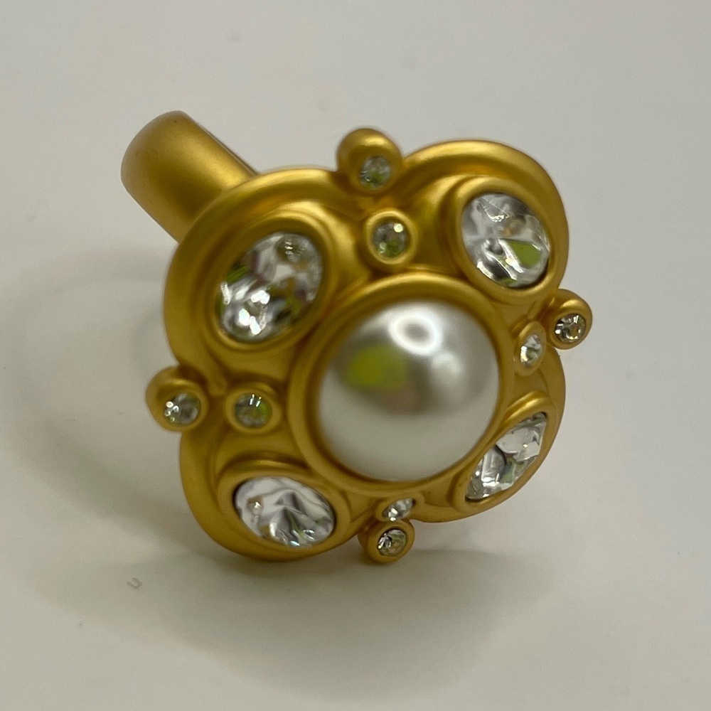 Titanic ⚜️ Gilded Age Elegant Pearl, Rhinestone & Gold Cocktail Statement Ring 8 - Picture 10 of 11